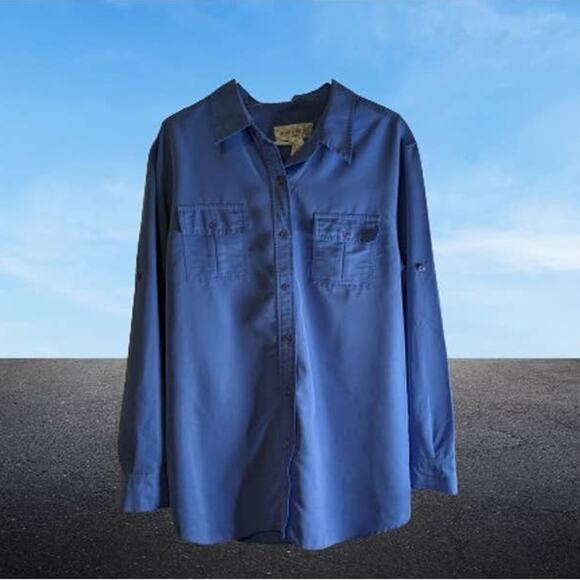 Jones Wear 14 long sleeve button down pockets blue woman's top. Winter, Office. - Picture 1 of 1
